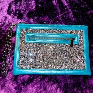 New Express Teal and Glitter Wristlet